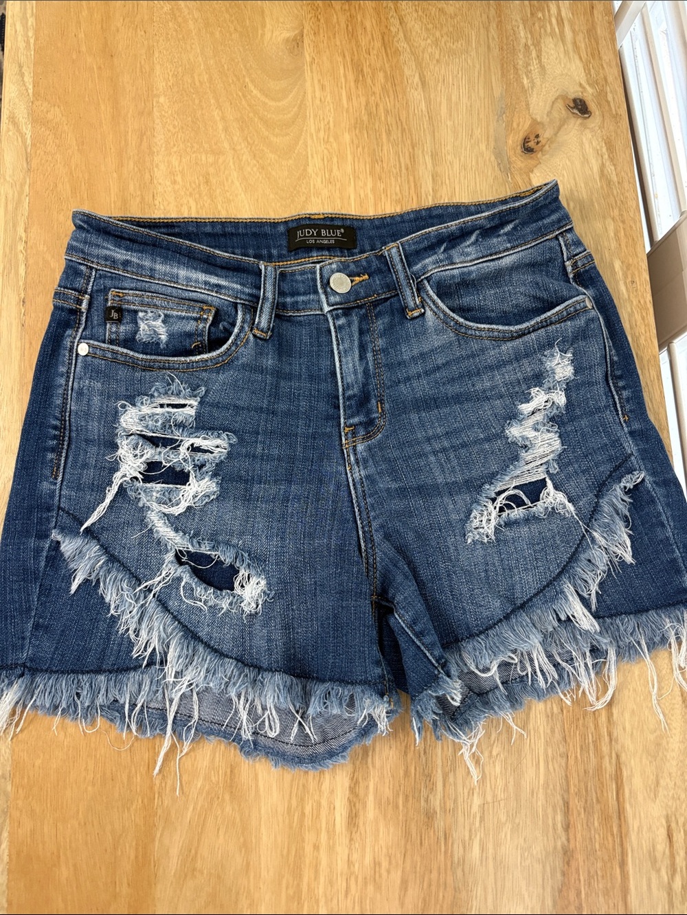 Judy Blue Distressed Dark Blue Frayed Denim Shorts